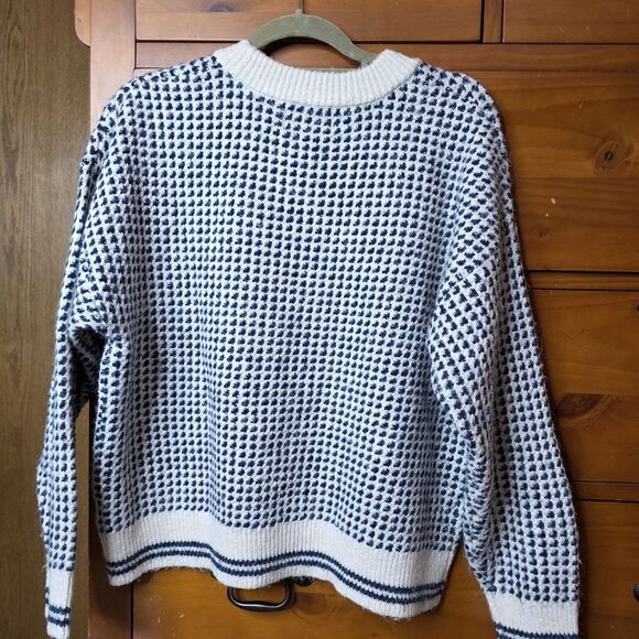 Old Navy Cream Blue Nordic Sweater Size Large Cozy Winter Cottagecore - Picture 6 of 7